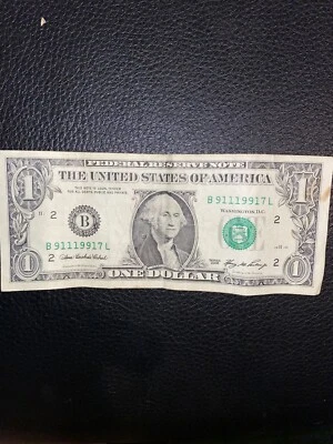 $1 Bill B 91119917 L VERY COOL 97.5% - Image 1 of 4