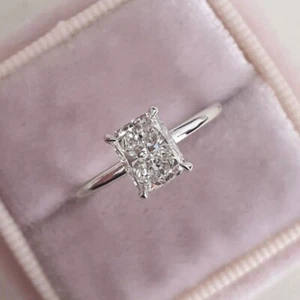 14K White Gold Finish Silver 3Ct Radiant Cut Solitaire Diamond Engagement Ring - Picture 1 of 8