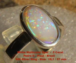 White Multicolor Opal 2 Karat 925er Silberring Größe 18,1 mm - Bild 1 von 12