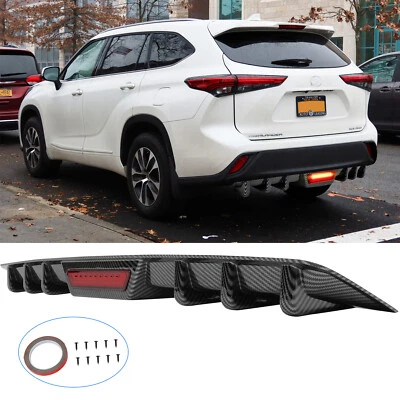 For Toyota Highlander Carbon Fiber Rear Bumper Diffuser Lip LED Tail Brake Light - Image 1 of 4