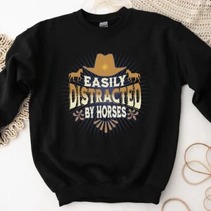 Distracted by Horses Sweatshirt Country Western Farm Barn Girl Long Sleeve - Bild 1 von 9