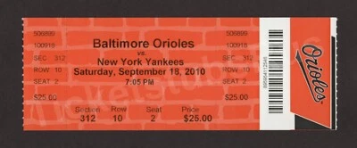 CC Sabathia 20th WIN of SEASON 9/18/2010 Orioles Yankees Full MINT Ticket HOF - Image 1 of 4