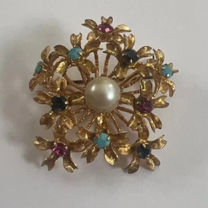 Vintage Signed Austria Art Glass Flower Brooch Pin Gold Tone - Picture 1 of 5