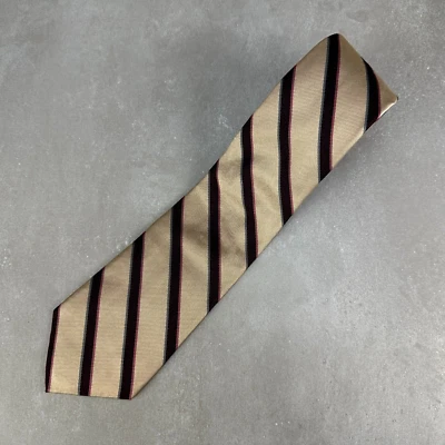 Vintage Silk Neck Tie Mens Striped Boston Traders USA 57"L 3.25" W Tan Red Blue - Image 1 of 4