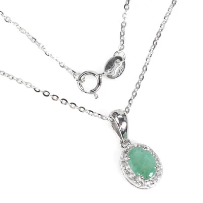 925 Argento Sterling Collana Ovale Verde Smeraldo 7x6mm Topazio Gemma Jewelry 18 - Immagine 1 di 4