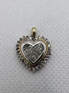 Gorgeous 10K Two Tone Gold 0.50CTW Diamonds Heart Shape Charm Pendant 1.7gr. - Picture 1 of 12