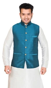 Men's Nehru Style Formal Waistcoat Only Sleeveless Jacket Vest Mix Silk 1020 UK - Picture 1 of 4