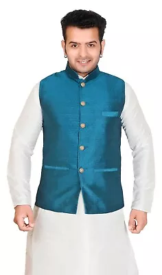 Men's Nehru Style Formal Waistcoat Only Sleeveless Jacket Vest Mix Silk 1020 UK - Image 1 of 4
