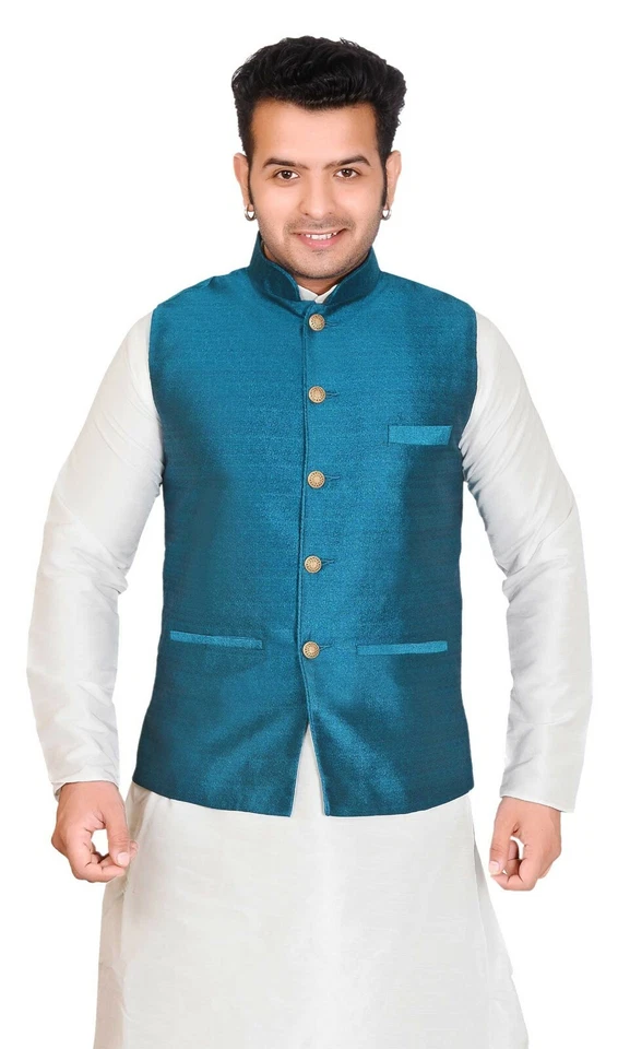 Men's Nehru Style Formal Waistcoat Only Sleeveless Jacket Vest Mix Silk 1020 UK - Image 1 of 4