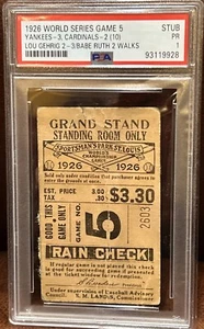 1926 WORLD SERIES Gm 5 TICKET BABE RUTH BB LOU GEHRIG 2HIT Cardinals Yankees - Picture 1 of 4