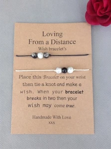 Loving From A Distance Wish Bracelets, Black, Marble, Cord ,Couples, His & Hers, - Picture 1 of 2