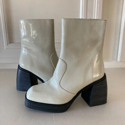 Free People Ruby Platform Patent Leather Boots White Sz 36.5 - Image 1 of 4