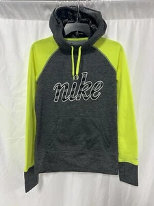 Nike Therma-Fit Hoodie Fleece Lined Gray Neon Yellow Womens Size Small - Picture 1 of 5