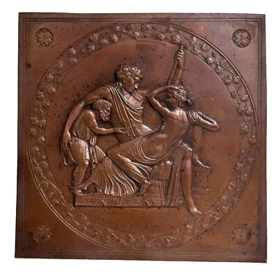 Geras (Senektus) & Hebe Griechische Mythologie Bronze Hochrelief Kupferfliese 5,5 x 5,5 - Bild 1 von 4