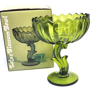 Vintage Indiana Glass Green Lotus Blossom Bowl/Compote Orignial Box - Picture 1 of 9