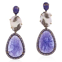 88.34ct Pearl Tanzanite Diamond Dangle Earrings Gold Sterling Silver Jewelry