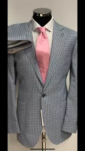 Powder blue plaid super 150 Cerruti wool suit with patch pocket - Picture 1 of 9