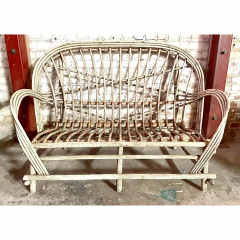 Designer Vintage Palecek Bent Willow Wood French Country Settee Sofa Loveseat Cover