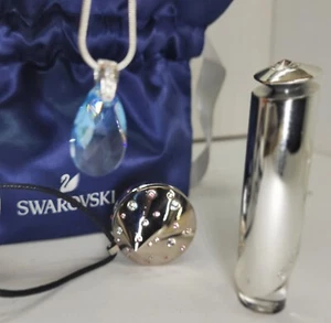 VINTAGE Swarovski NECKLACES LOT Huge blue pendant silver chain lipgloss Aura min - Picture 1 of 21