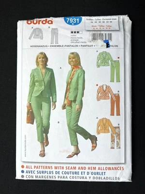 Burda 7931 Misses Jacket and Pants Suit Mix & Match 2007 Pattern size 8-18 Uncut - Image 1 of 2