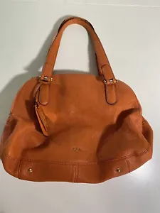 Lauren Ralph Lauren 3 Compartment Zip Satchel Orange Pebble Leather Worn Handles - Picture 1 of 10