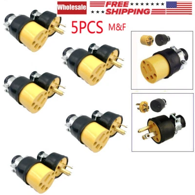 Lots Male&Female Extension Cord Replacement Electrical End Plugs 15AMP 125V Fast - Image 1 of 4