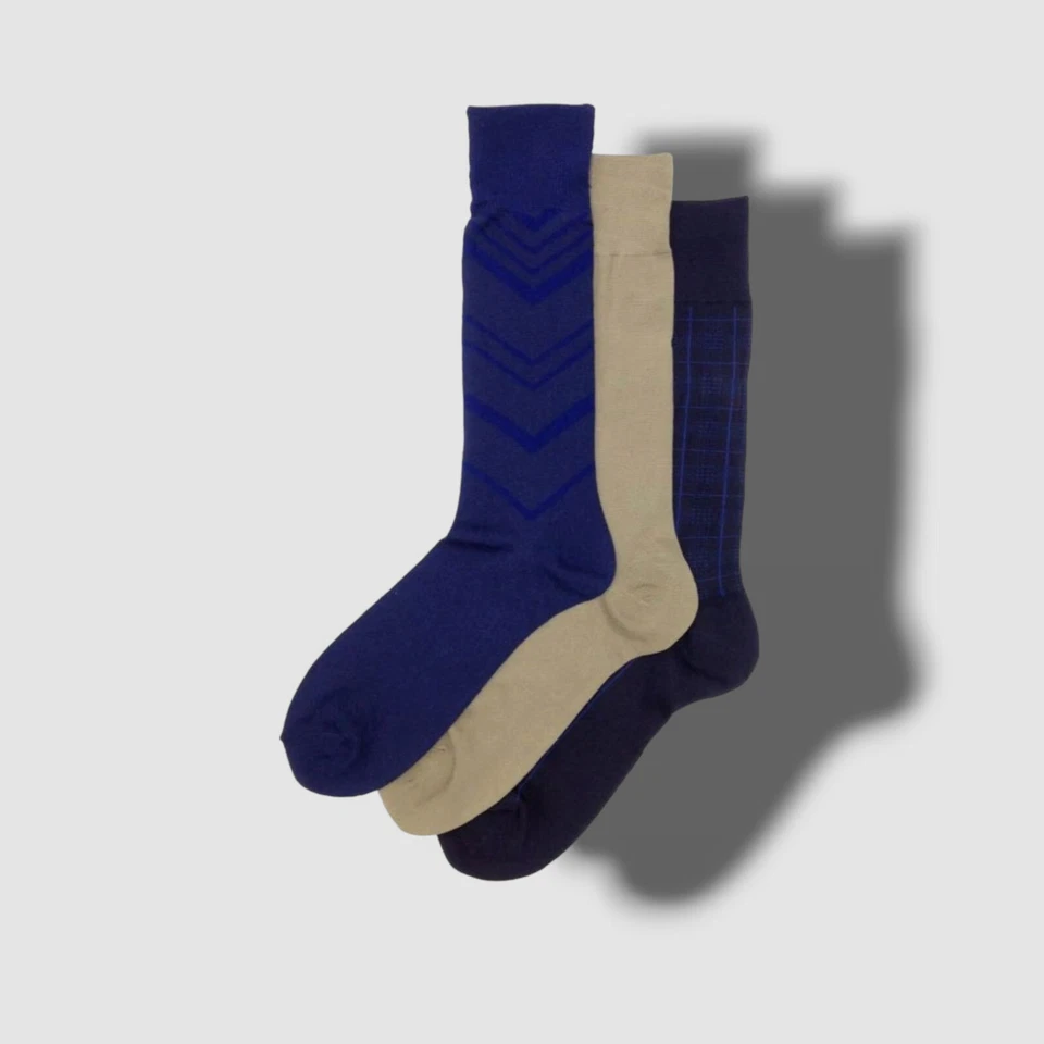 Perry Ellis Blue 3-pairs Shoe Sz 7-12 Men Dress Crew Socks Casual L10