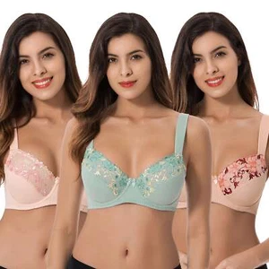 Plus Size Minimizer Underwire Bra with Embroidery Lace-3Pack - Picture 1 of 7