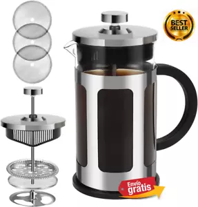 Cafetera de acero inoxidable 12 Oz prensa francesa con vidrio resistente Cafe Te - Imagen 1 de 6