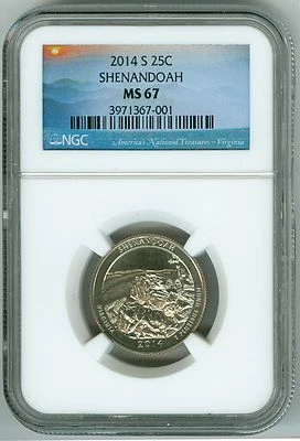2014-S NGC MS67 SHENANDOAH 25c ATB PARKS LOGO QUARTER, 2ND FINEST REGISTRY - Image 1 of 3