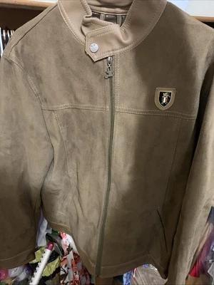 A Collezioni Men's Jacket Beige Faux Suede Full Zip Lined Size L Made in Italy - Image 1 of 3