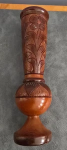 Vintage handgefertigte geschnitzte Holzvase 10" hoch - Bild 1 von 4