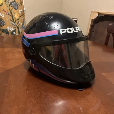 Polaris By Bell Vintage 90s Snowmobile Helmet Pink And Blue Size Xl Great Shape - Image 1 of 4