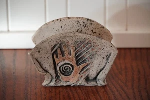 Handmade Studio Pottery Napkin or Business Card Holder Hand Design 3.5" Signed - Picture 1 of 7