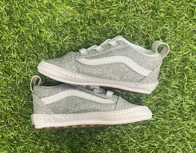 Vans Old Skool Crib Baby Shoes Size 3 in Glitter Silver/True White A3 - Image 1 of 4