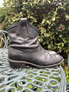 Frye Billy Black Leather Short Western Cowgirl Boots Size Uk 6 - Picture 1 of 7