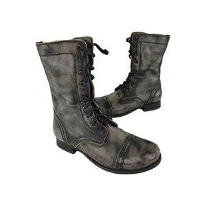 Steve Madden AXEE Military Zip Lace Boot Sz 6.5 Distressed Leather Combat Boots - Picture 1 of 11