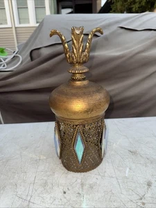 Lampada a sospensione/swag vintage gioiello filigrana oro Hollywood Regency. Parte mancante - Foto 1 di 12