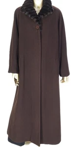 Jones New York ~ ¡como nuevo!!~ABRIGO LARGO CUELLO PIEL SINTÉTICA CACHEMIR LANA MARRÓN 14 EE. UU. - Imagen 1 de 11