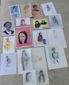 R.A. Rivera Portraits Kunst Lot Gemälde Aquarelle Skizzen 15 Stück - Bild 1 von 14