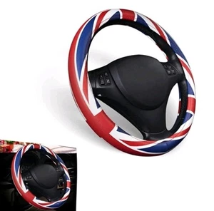 British Flag Design Breathable Leather Rubber Inner Ring Steering Wheel Cover, - Bild 1 von 7