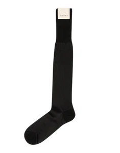 Authentic Men's Gucci Black Silk Cotton Knee High Dress Socks 563235 New $310 - Picture 1 of 4