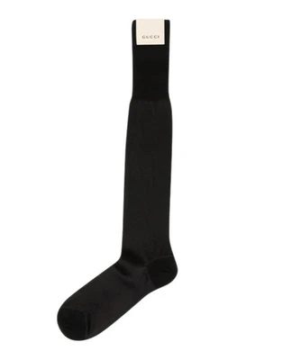 Authentic Men's Gucci Black Silk Cotton Knee High Dress Socks 563235 New $310 - Image 1 of 4