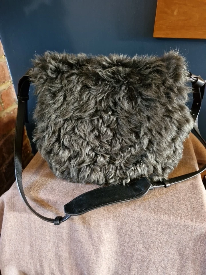 Banana Republic Black  Leather And Sheep Shearing Crossbody Bag  Excellent Cond - Image 1 of 4