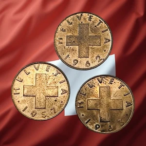 Lot of 3 Switzerland 1 Rappen Coins - 1957, 1962 & 1963 - Combined Ship - Picture 1 of 2