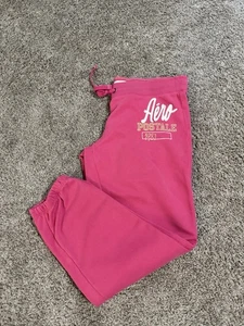 Women’s Aeropostale Sweatpants Joggers Sz L Pink Logo Raised Lettering Lounge - Picture 1 of 6