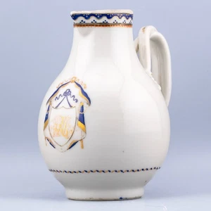 18th Century Chinese Export Armorial Cream Jug Blue Gilt Crest American Market - Picture 1 of 11
