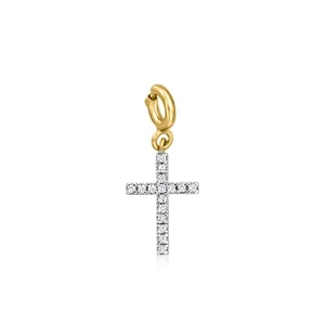 Ross-Simons 0.10 ct. t.w. Diamond Cross Charm in 18kt Gold Over Sterling - Picture 1 of 6