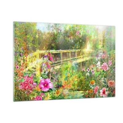 Wandbilder 120x80cm Glasbild Brücke Park Blume Frühling XXL Bilder Art Wanddeko - Bild 1 von 4