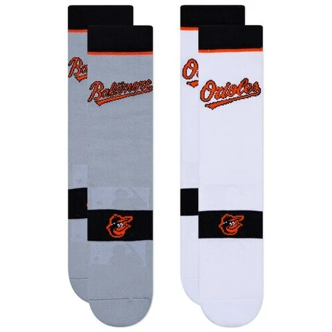 Baltimore Orioles Home Away Uniform 2 Pack Large Crew Socks Fits Size 6-12 MLB Cover